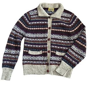 Vintage Tidewater Traders Beige Wool Confetti / Fair Isle Collared Cardigan